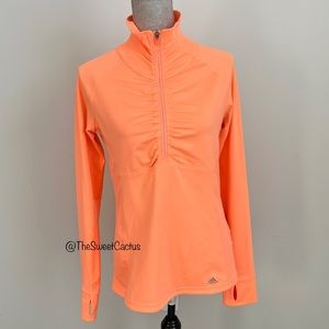 Adidas Climalite Neon Orange Half Zip Pullover Ruched Mock Neck Top Medium